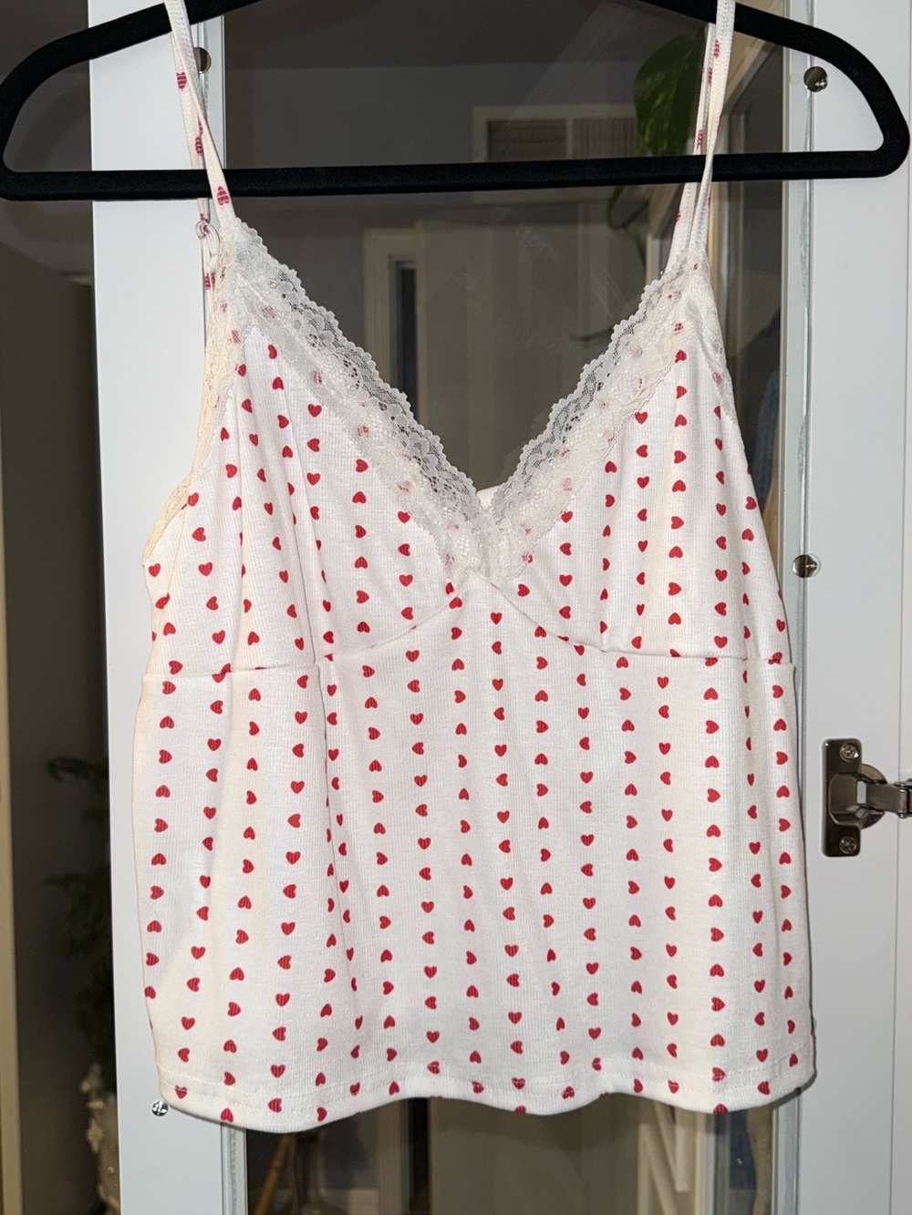 White Lace-Trim Heart Print Cami Top - Women's Intimates